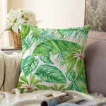 Beyaz Zemin Üzerinde Yeşil Yaprak Desenli Raşel Kadife Yastık Kırlent Kılıfı Realhomes