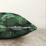 - Sonil-K-8565-Gorsel3 - Realhomes  Siyah Zemin Üzerinde Yeşil Yaprak Desenli Raşel Kadife Yastık Kırlent Kılıfı Realhomes