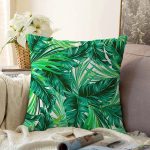 - Sonil-K-8569-Gorsel1 - Realhomes Beyaz Zemin Üzerinde Yeşil Yaprak Desenli Raşel Kadife Yastık Kırlent Kılıfı Realhomes