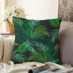 Siyah Zemin Üzerinde Yeşil Yaprak Desenli Raşel Kadife Yastık Kırlent Kılıfı Realhomes