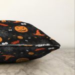 Siyah Zeminli Bal Kabağı Desenli Dijital Baskılı Modern Raşel Kadife Yastık Kırlent Kılıfı Realhomes