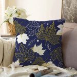 Renkli Zemin Üzerinde Gold Detaylı Yaprak Desenli Modern Raşel Kadife Yastık Kırlent Kılıfı Realhomes