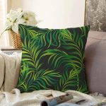 Siyah Zemin Üzerinde Yeşil Yaprak Desenli Raşel Kadife Yastık Kırlent Kılıfı Realhomes