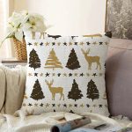 - Sonil-K-8595-Gorsel1 - Realhomes Beyaz Zemin Üzerinde Geyik Desenli Dijital Baskılı Modern Raşel Kadife Yastık Kırlent Kılıfı Realhomes