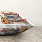 Beyaz Zemin Üzerinde Sonbahar Temalı Balkabağı Desenli Raşel Kadife Yastık Kırlent Kılıfı Realhomes