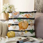 Beyaz Zemin Üzerinde Siyah Çizgili Bal Kabağı Desenli Raşel Kadife Yastık Kırlent Kılıfı Realhomes