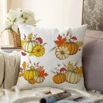 - Sonil-K-8599-Gorsel1 - Realhomes Beyaz Zemin Üzerinde Renkli Balkabağı Desenli Dijital Baskılı Modern Raşel Kadife Yastık Kılıfı Realhomes