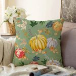 - Sonil-K-8608-Gorsel1 - Realhomes  Renkli Zeminli Bal Kabağı Desenli Dijital Baskılı Modern Raşel Kadife Yastık Kırlent Kılıfı Realhomes