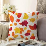 - Sonil-K-8611-Gorsel1 - Realhomes  Beyaz Zemin Üzerinde Sonbahar Renkli Yaprak Desenli Raşel Kadife Yastık Kırlent Kılıfı Realhomes