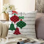 Beyaz Zemin Üzerinde Ekose Desenli Çan Desenli Modern Raşel Kadife Yastık Kırlent Kılıfı Realhomes