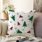 - Sonil-K-8616-Gorsel1 - Realhomes  Beyaz Zemin Üzerinde Ekoseli Çamağacı Desenli Dijital Baskılı Modern Raşel Kadife Yastık Kılıfı Realhomes