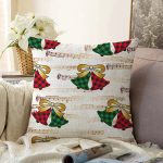 Beyaz Zeminli Ekoseli Çan Desenli Dijital Baskılı Modern Şönil Yastık Kırlent Kılıfı Realhomes