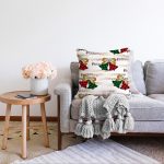 Beyaz Zeminli Ekoseli Çan Desenli Dijital Baskılı Modern Şönil Yastık Kırlent Kılıfı Realhomes