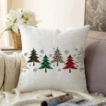 - Sonil-K-8621-Gorsel1 - Realhomes  Beyaz Zemin Üzerinde Ekoseli Çamağacı Desenli Dijital Baskılı Modern Raşel Kadife Yastık Kılıfı Realhomes