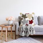 Beyaz Zeminli Ekoseli Yaprak Desenli Dijital Baskılı Modern Raşel Kadife Yastık Kırlent Kılıfı Realhomes