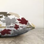 Beyaz Zeminli Ekoseli Yaprak Desenli Dijital Baskılı Modern Raşel Kadife Yastık Kırlent Kılıfı Realhomes