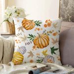 - Sonil-K-8630-Gorsel1 - Realhomes Beyaz Zeminli Bal Kabağı Desenli Dijital Baskılı Modern Raşel Kadife Yastık Kırlent Kılıfı Realhomes