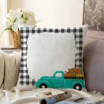 - Sonil-K-8634-Gorsel1 - Realhomes  Ekose Çerçeveli Bal Kabaklı Araba Dijital Baskılı Modern Raşel Kadife Yastık Kırlent Kılıfı Realhomes