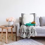 - Sonil-K-8634-Gorsel2 - Realhomes  Ekose Çerçeveli Bal Kabaklı Araba Dijital Baskılı Modern Raşel Kadife Yastık Kırlent Kılıfı Realhomes