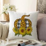 - Sonil-K-8637-Gorsel1 - Realhomes Beyaz Emin Üzerinde Ayçiçek Desenli Balkabağı Dijital Baskılı Modern Raşel Kadife Yastık Kılıfı Realhomes
