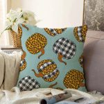 Pastel Zeminli Ekoseli Balkabağı Dijital Baskılı Modern Raşel Kadife Yastık Kırlent Kılıfı Realhomes