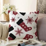 Beyaz Zemin Üzerinde Ekoseli Kartanesi Desenli Modern Raşel Kadife Yastık Kırlent Kılıfı Realhomes