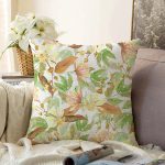 Beyaz Zeminli Sonbahar Yaprak Desenli Dijital Baskılı Modern Raşel Kadife Yastık Kırlent Kılıfı Realhomes