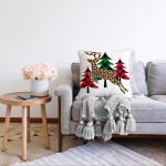 - Sonil-K-8661-Gorsel2 - Realhomes  Beyaz Zemin Üzerinde Ekoseli Çamağacı Desenli Dijital Baskılı Modern Şönil Yastık Kılıfı Realhomes