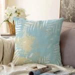 - Sonil-K-8663-Gorsel1 - Realhomes Renkli Zemin Üzerinde Yaprak Desenli Mermer Motifli Raşel Kadife Yastık Kırlent Kılıfı Realhomes