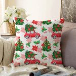 Beyaz Zemin Üzerinde Yılbaşı Desenli Kırmızı Tostos Raşel Kadife Yastık Kırlent Kılıfı Realhomes