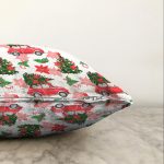 Beyaz Zemin Üzerinde Yılbaşı Desenli Kırmızı Tostos Raşel Kadife Yastık Kırlent Kılıfı Realhomes