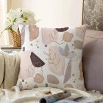 Beyaz Zemin Üzerinde Soft Renkli Yaprak Motifli Modern Raşel Kadife Yastık Kırlent Kılıfı Realhomes
