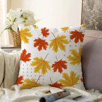 Beyaz Zeminli Sonbahar Yaprak Desenli Dijital Baskılı Modern Raşel Kadife Yastık Kırlent Kılıfı Realhomes