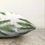 Beyaz Zemin Üzerinde Yeşil İnce Yaprak Desenli Modern Raşel Kadife Yastık Kırlent Kılıfı Realhomes