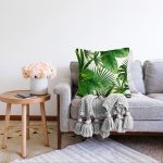 - Sonil-K-8681-Gorsel2 - Realhomes  Beyaz Zemin Üzerinde Yeşil Yaprak Desenli Raşel Kadife Yastık Kırlent Kılıfı Realhomes