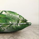 - Sonil-K-8681-Gorsel3 - Realhomes  Beyaz Zemin Üzerinde Yeşil Yaprak Desenli Raşel Kadife Yastık Kırlent Kılıfı Realhomes