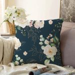 - Sonil-K-8687-Gorsel1 - Realhomes  Rengarenk Zemin Üzerinde Beyaz Çiçek Desenli Raşel Kadife Yastık Kırlent Kılıfı Realhomes