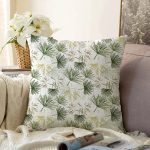 - Sonil-K-8690-Gorsel1 - Realhomes  Beyaz Zemin Üzerinde Yeşil Çamağacı Yaprak Desenli Modern Raşel Kadife Yastık Kırlent Kılıfı Realhomes
