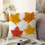 Beyaz Zeminli Sonbahar Yaprak Desenli Dijital Baskılı Modern Raşel Kadife Yastık Kırlent Kılıfı Realhomes