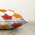 Beyaz Zeminli Sonbahar Yaprak Desenli Dijital Baskılı Modern Raşel Kadife Yastık Kırlent Kılıfı Realhomes