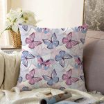 - Sonil-K-8695-Gorsel1 - Realhomes  Beyaz Zeminli Renkli Kelebek Desenli Dijital Baskılı Modern Raşel Kadife Yastık Kırlent Kılıfı Realhomes
