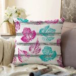 - Sonil-K-8705-Gorsel1 - Realhomes Beyaz Zeminli Renkli Yaprak Desenli Dijital Baskılı Modern Raşel Kadife Yastık Kırlent Kılıfı Realhomes