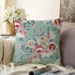 - Sonil-K-8712-Gorsel1 - Realhomes  Rengarenk Zemin Üzerinde Çiçek Desenli Dijital Baskılı Modern Raşel Kadife Yastık Kırlent Kılıfı Realhomes