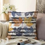 - Sonil-K-8718-Gorsel1 - Realhomes  Beyaz Zeminli Renkli Yaprak Desenli Dijital Baskılı Modern Raşel Kadife Yastık Kırlent Kılıfı Realhomes