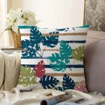 Beyaz Zemin Üzerinde Pastel Renkli Yaprak Desenli Modern Raşel Kadife Yastık Kırlent Kılıfı Realhomes