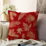 - Sonil-K-8725-Gorsel1 - Realhomes  Renkli Zemin Üzerinde Yaprak Desenli Dijital Baskılı Modern Raşel Kadife Yastık Kırlent Kılıfı Realhomes