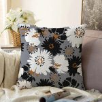 Rengarenk Zemin Üzerinde Siyah Beyaz Çiçek Desenli Modern Raşel Kadife Yastık Kırlent Kılıfı Realhomes
