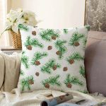 Beyaz Zemin Üzerinde Çam Kozalağı Desenli Raşel Kadife Yastık Kırlent Kılıfı Realhomes