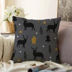 - Sonil-K-8730-Gorsel1 - Realhomes  Renkli Zemin Üzerinde Siyah Geyik Desenli Raşel Kadife Yastık Kırlent Kılıfı Realhomes