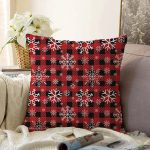 - Sonil-K-8732-Gorsel1 - Realhomes  Kırmızı Ekose Desenli Kartanesi Motifli Dijital Baskılı Modern Şönil Yastık Kılıfı Realhomes